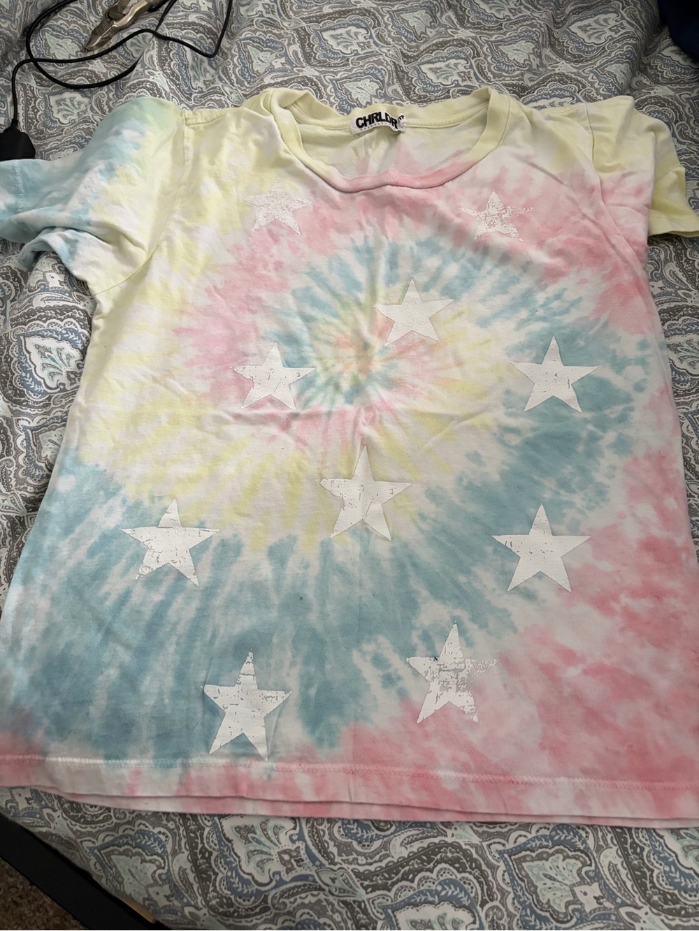 Womens Pastel Tie-Dye Star Tee - Pink, Blue & Yellow